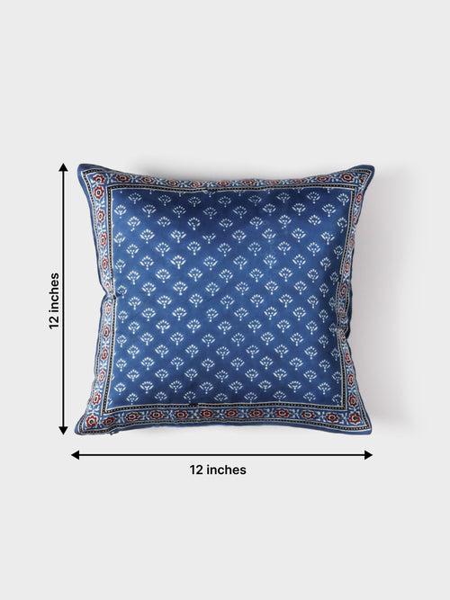 Modal Silk Ajrakh Cushion Cover Indigo & White - 12x12