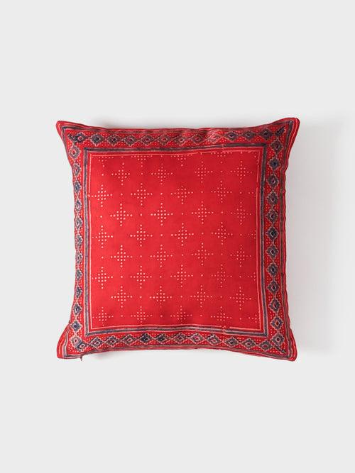 Ajrakh Modal Silk Cushion Cover Red Indigo Border - 12x12