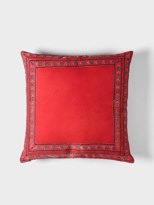 Ajrakh Modal Silk Cushion Cover Red Indigo Border 16x16