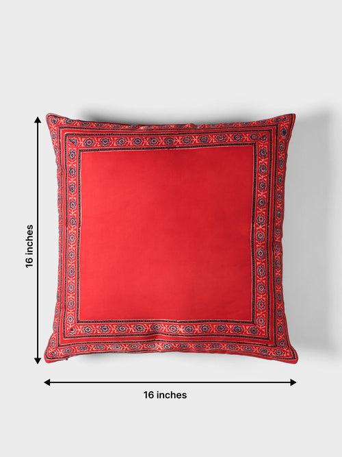 Ajrakh Modal Silk Cushion Cover Red Indigo Border 16x16