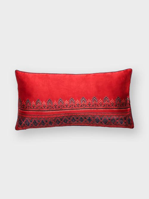 Ajrakh Modal Silk Cushion Cover with Filler Red & Indigo - 12x24