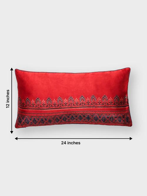 Ajrakh Modal Silk Cushion Cover with Filler Red & Indigo - 12x24