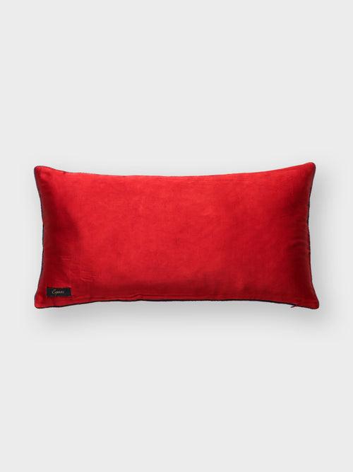 Ajrakh Modal Silk Cushion Cover with Filler Red & Indigo - 12x24