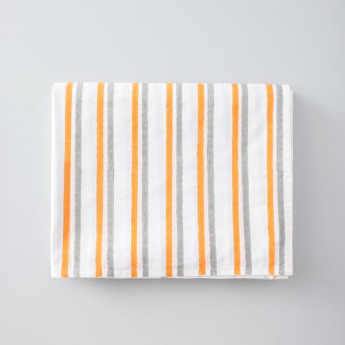 Hand Block Printed 2 Colour Striped Percale Bed Sheet with Pillow Covers