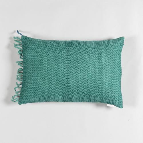 Handwoven Upcycled Turquoise Wool & Oak Silk Cushion Cover - 12x18