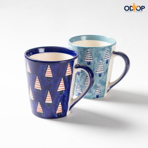 Hand Painted Christmas Tree Ceramic Mug set of 2 - 350ml