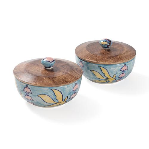 Handpainted Ceramic Bowl with Lid- Set of 2