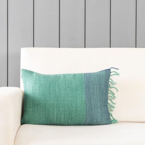 Handwoven Upcycled Turquoise Wool & Oak Silk Cushion Cover - 12x18