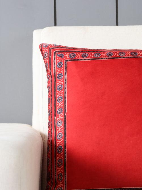 Ajrakh Modal Silk Cushion Cover Red Indigo Border 16x16