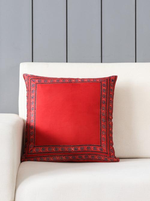 Ajrakh Modal Silk Cushion Cover Red Indigo Border 16x16