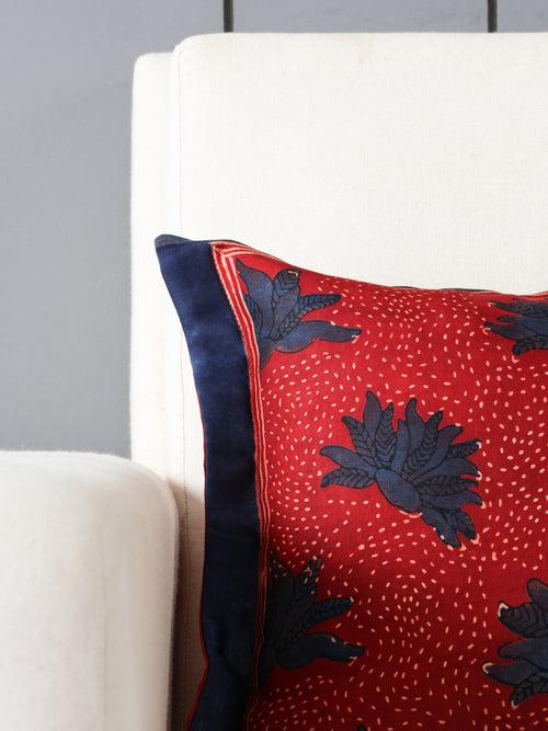 Ajrakh Modal Silk Cushion Cover Red & Indigo 12x12