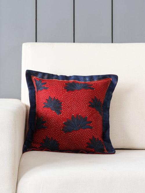 Ajrakh Modal Silk Cushion Cover Red & Indigo 12x12