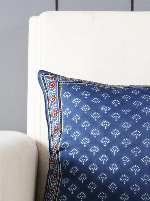 Modal Silk Ajrakh Cushion Cover Indigo & White - 12x12