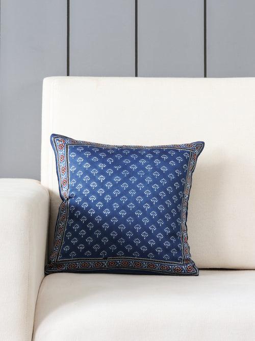 Modal Silk Ajrakh Cushion Cover Indigo & White - 12x12