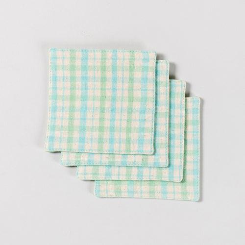 Hand Woven Blue/Green Fabric Coasters Set of 4 - 4x4