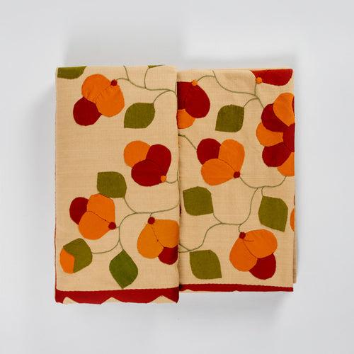 Applique Bed Cover Beige, Rust & Green - 90x108