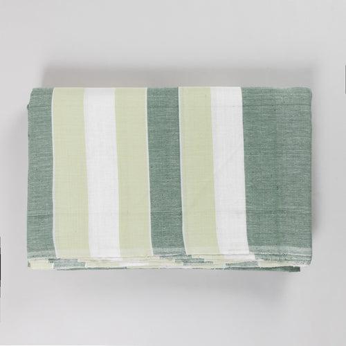 Hand Woven Striped Bed Cover with Pillow Cover in Green & White - 90x108