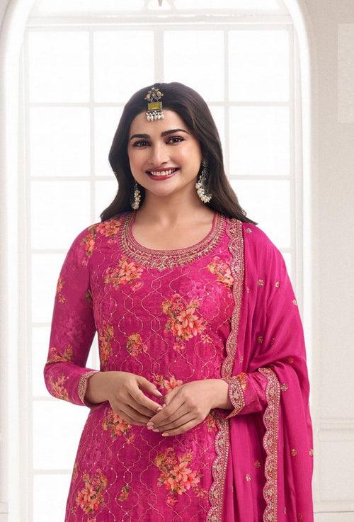 Tasteful Pink Color Chinon Fabric Sharara Suit