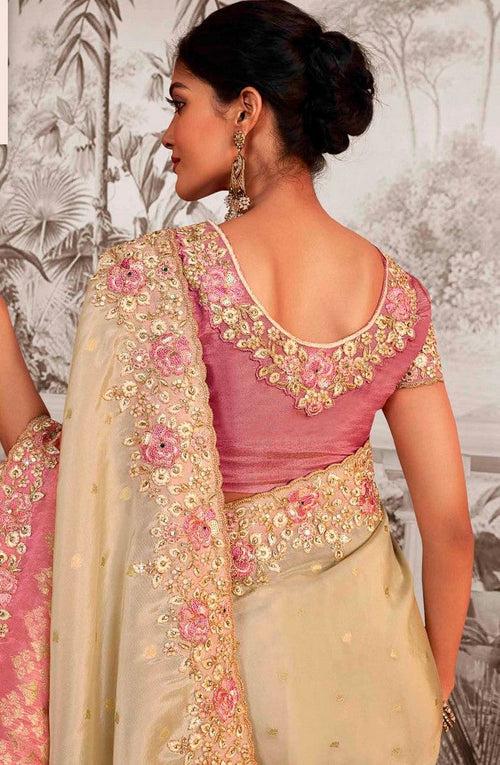 Beauteous Cream Color Viscose Fabric Partywear Saree