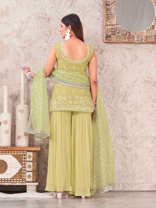 Divine Green Color Georgette Fabric Sharara Suit