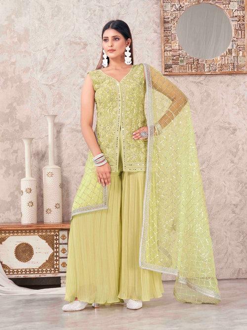 Divine Green Color Georgette Fabric Sharara Suit