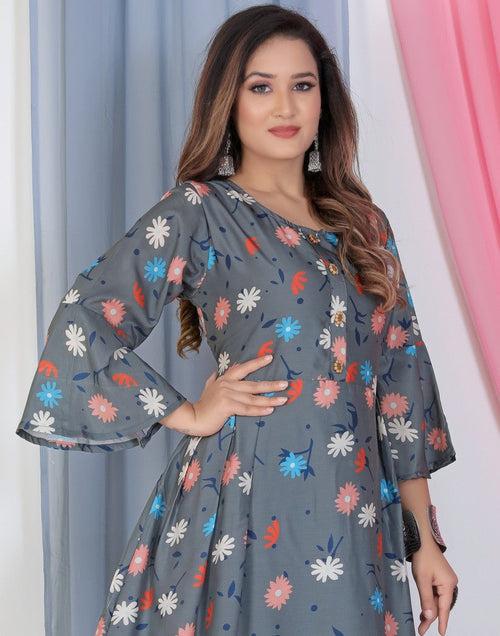 Pretty Grey Color Crepe Fabric Designer Kurti