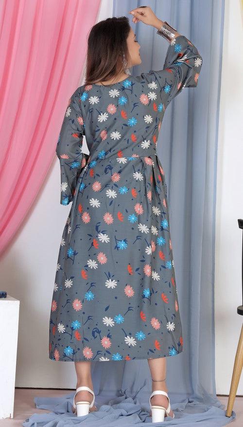 Pretty Grey Color Crepe Fabric Designer Kurti