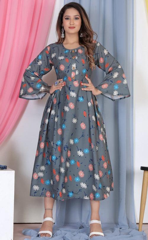 Pretty Grey Color Crepe Fabric Designer Kurti