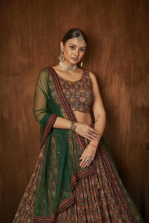 Stunning Brown Color Georgette Fabric Party Wear Lehenga