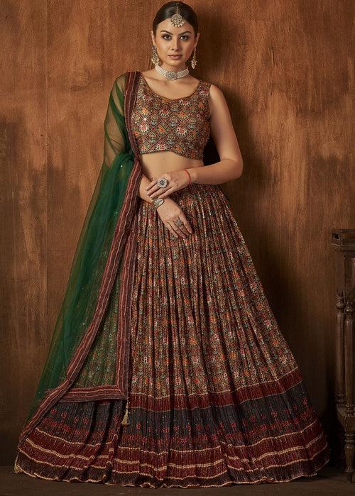 Stunning Brown Color Georgette Fabric Party Wear Lehenga