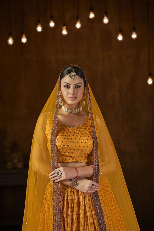 Stunning Yellow Color Georgette Fabric Party Wear Lehenga