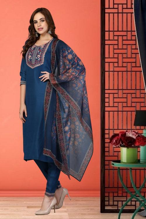 Divine Navy Blue Color Rayon Fabric Casual Suit