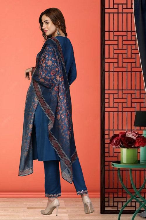 Divine Navy Blue Color Rayon Fabric Casual Suit