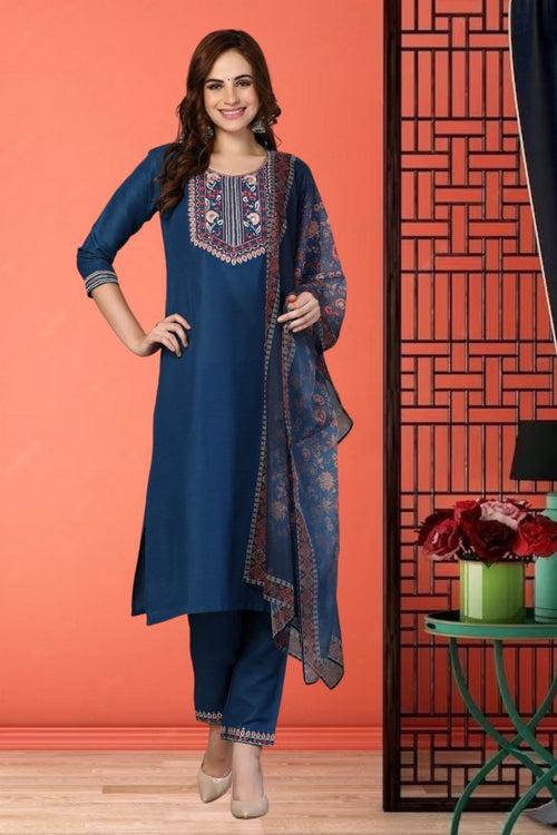 Divine Navy Blue Color Rayon Fabric Casual Suit