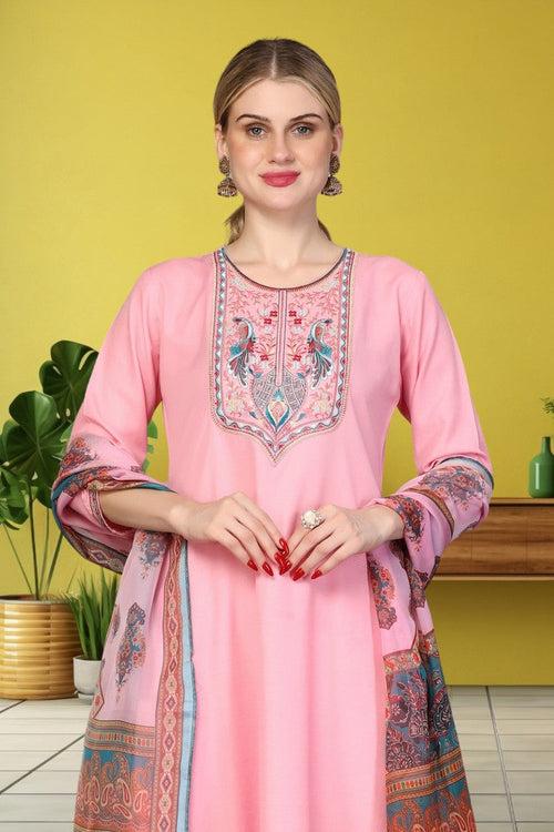 Divine Pink Color Rayon Fabric Casual Suit