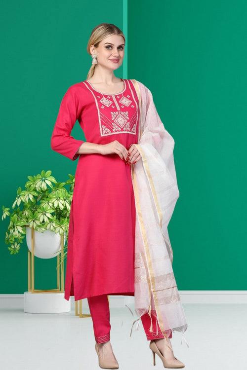 Divine Red Color Rayon Fabric Casual Suit