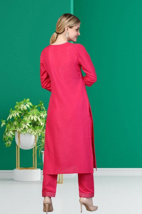 Divine Red Color Rayon Fabric Casual Suit