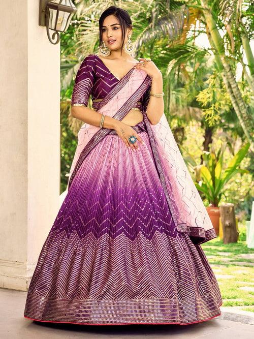 Dazzling Purple Color Chinon Fabric Party Wear Lehenga