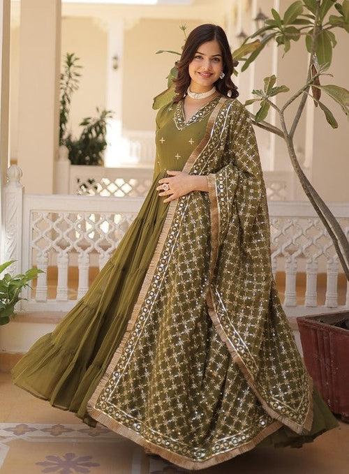 Striking Green Color Georgette Fabric Gown