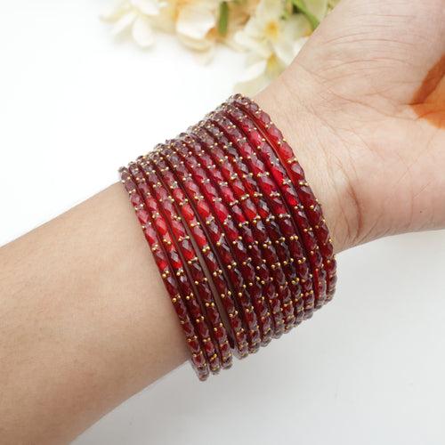 Raindrop Crystal Cut Glass Bangles - Maroon