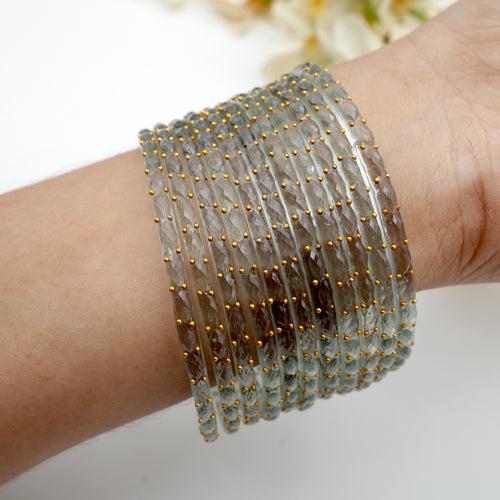 Raindrop Crystal Cut Glass Bangles - Ash Grey