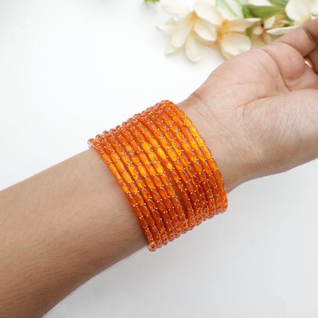 Raindrop Crystal Cut Glass Bangles - Haldi