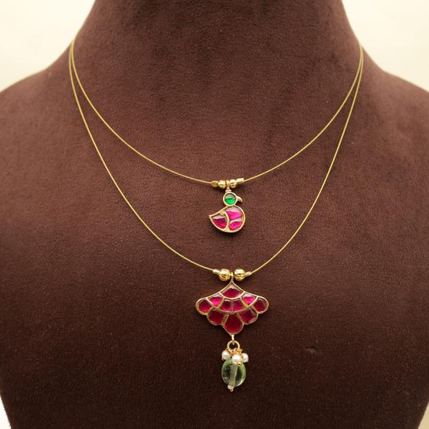 FLOWER & BIRD - Handmade Two Layer Jadau Kundan Invisible Necklace