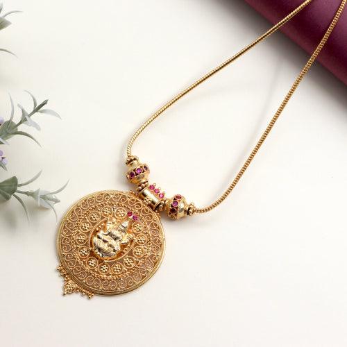 Real Gold Look Kerala Traditional Bridal AD MahaLakshmi Pendant Chain