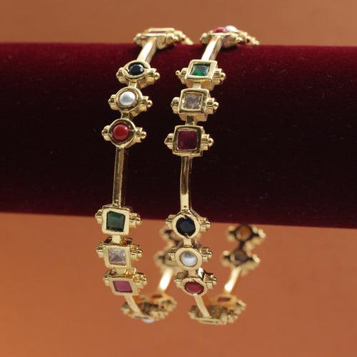 Real Gold Tone Multi Colour Stone Bangles