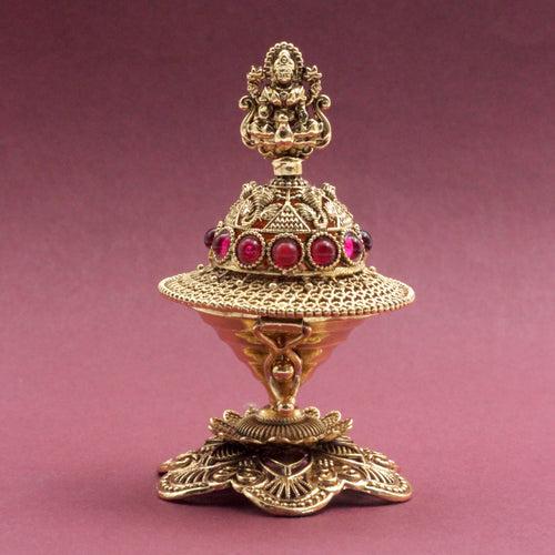 Antique Gold Nagas Kemp Lakshmi Kumkum Box/Sindoor Dabbi