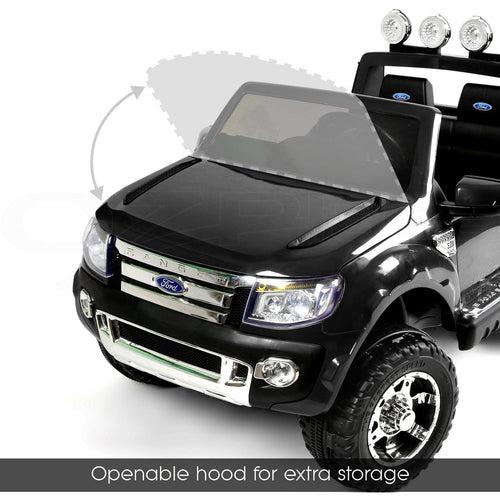 12V 4x4 Black Ford Ranger WILDTRAK for Kids with chrome accessories LED lighting and radio music panel