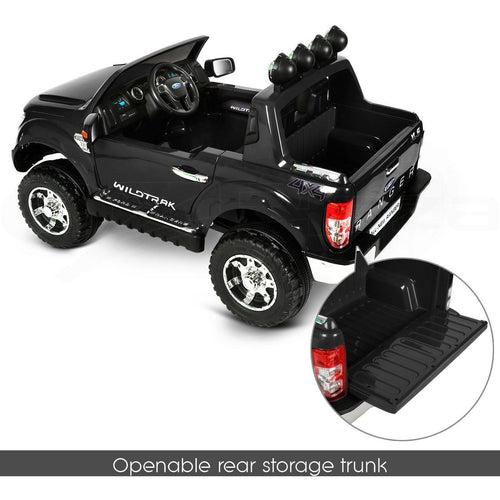 12V 4x4 Black Ford Ranger WILDTRAK for Kids with chrome accessories LED lighting and radio music panel