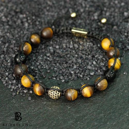 The Urban Pod Macrame Bracelet in Yellow Tiger Eye, Black Onyx Gemstones