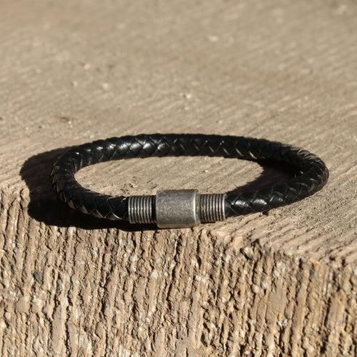 Classic 5mm Round Braided Black Leather Bracelet